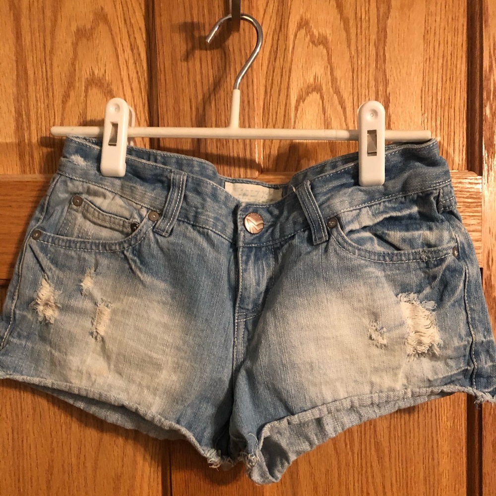 Destructed denim shorts